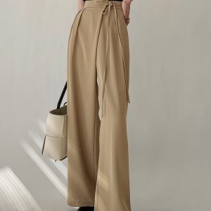 Tie Waist Flowy Wide Leg Dress Pants