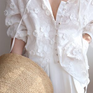 Oversized Semi-Sheer Embroidered Floral Blouse