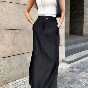 Basic Buttoned Maxi Skirt