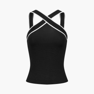 Contrast Trim Strap Knit Top
