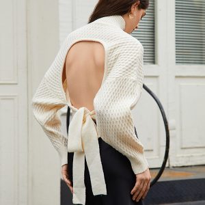 Tie Back Mock Neck Sweater