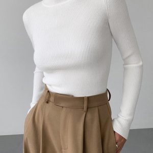 Mock Neck Rib Long Sleeve Knit Top