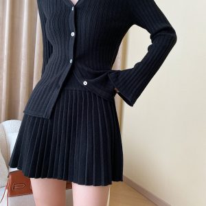 Leisure Long Sleeve Two Piece Skirt Set