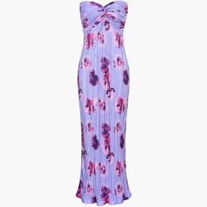 Floral Plisse Twist Tube Long Dress