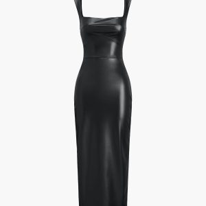 Faux Leather Bodycon Midi Dress