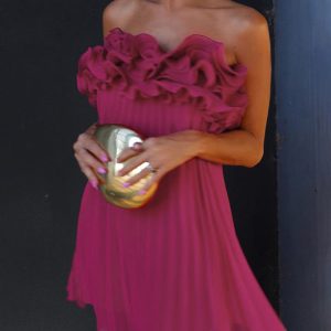 Mesh Rosette Tube Pleat Short Dress
