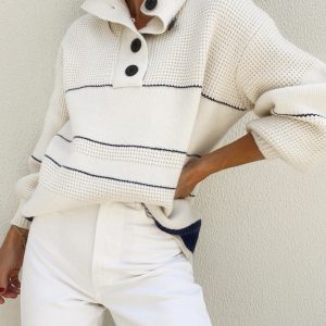 Open Collar Button Up Sweater