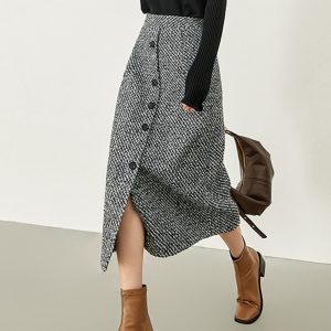 Button Down Tweed Boucle Maxi Skirt