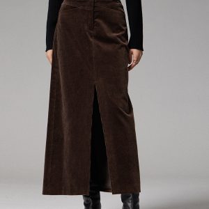 Pockets Corduroy Slit Maxi Skirt