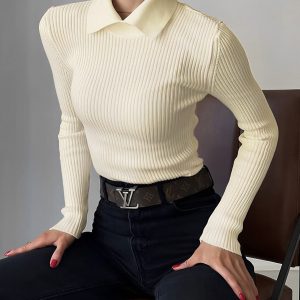 Vanilla Polo Long Sleeve Knit Top