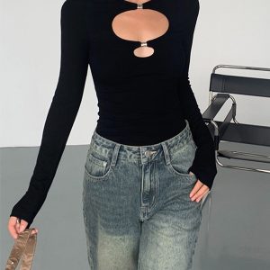 Double Keyholes Long Sleeve Top