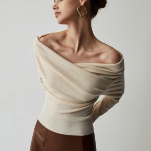 Off Shoulder Wrap Long Sleeve Knit Top