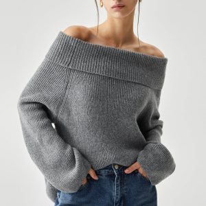 Oversized Overfold Off Shoulder Knit Sweater