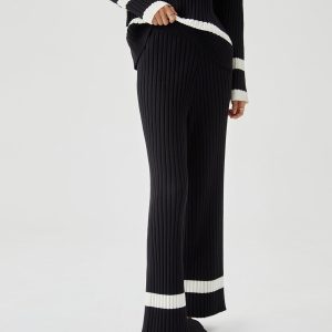 Ribbed Knit Contrast Trim Sweater Pants