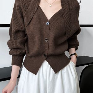 Patchwork V-neck Button Sweater
