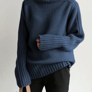 Solid High Neck Knit Sweater