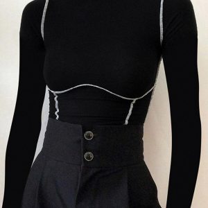 Contrast Trim Mock Neck Long Sleeve Top