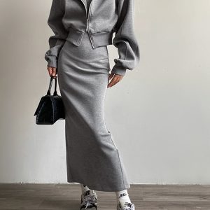Solid Long Sleeve Zip Crop Hoodie