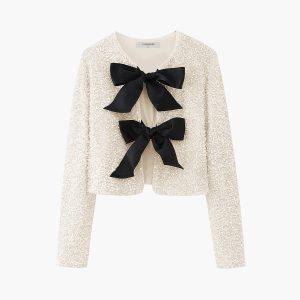 Sequined Velvet Bowknot Decor Jacket