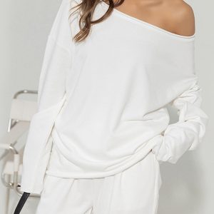 Asymmetrical Off Shoulder Solid Sweatshirt