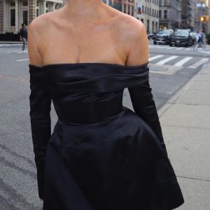 Off Shoulder Long Sleeve Overfold Mini Dress
