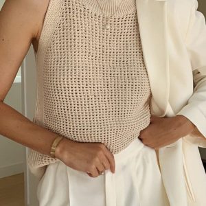 Knit Hollow Solid Tank Top