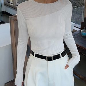 Knit Ribbed Crew Neck Asymmetric Top
