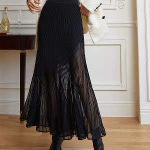 Knit Pleated Semi-sheer Maxi Skirt