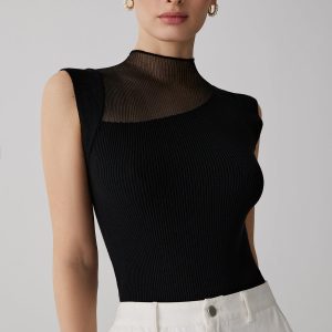 Mesh Patchwork Sleeveless Top