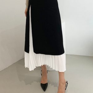 Two Tone Pleated Long Skirt