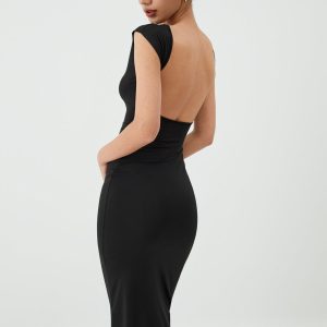 Solid Backless Midi Dress