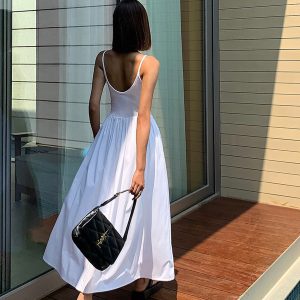 Patchwork Pockets Cotton Cami Midi Dress