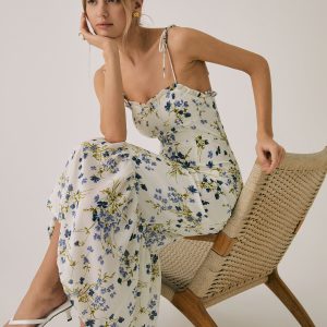 Ruffle Floral Print Cami Long Dress