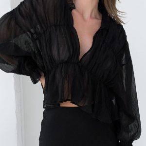 Sheer Chiffon Ruffle Detail Blouse