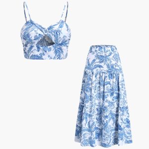 Seaside Joy Print Twist Detail Skirt Set