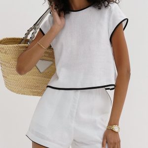 Pure Cotton Contrast Trim Shorts Set