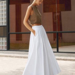 Cotton Pleated Maxi Skirt