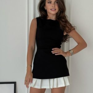 Two-Tone Sleeveless Pleated Short Dress