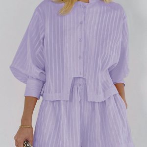 Pure Cotton Pinstripe Long-Sleeve Shorts Set