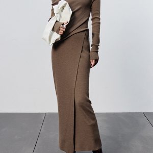 Caramel Slit Maxi Knit Skirt