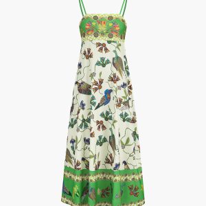 Birdie Print Pockets Cami Long Dress