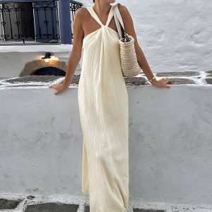 Creamy Halter Long Dress
