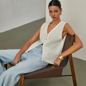 Hollow Sleeveless Knit Cardigan