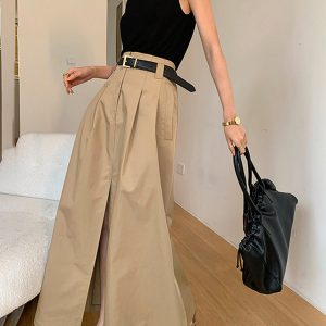 Oversized Cotton Split Maxi Skirt Without Belt