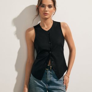 Linen Blends Button Up Tank Top