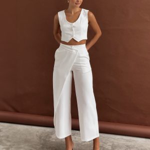 Solid  Asymmetrical Straight Leg Pants Set