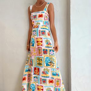 Graffiti Print Sleeveless Long Dress