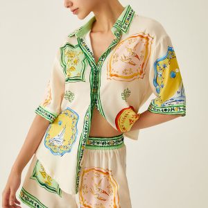 Loosen Printed Satin Shorts Set