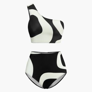 Two-Tone Asymmetrical Neck Bikini Set