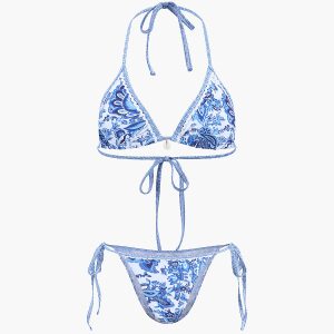 Printed Halter Knotted Bikini Set